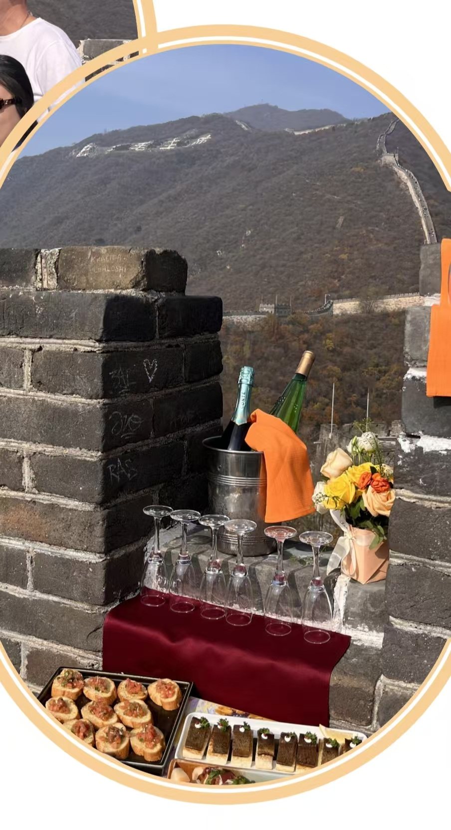 Champagne picnic set inside a Great Wall watchtower